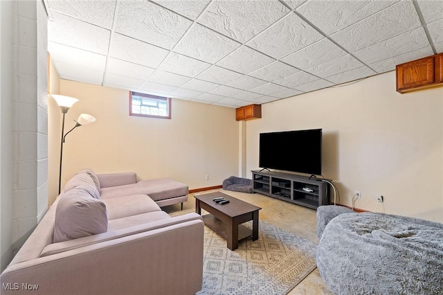 1500 Furnace St, Mineral Ridge, OH 44440 - living room featuring a drop ceiling and light colored carpet