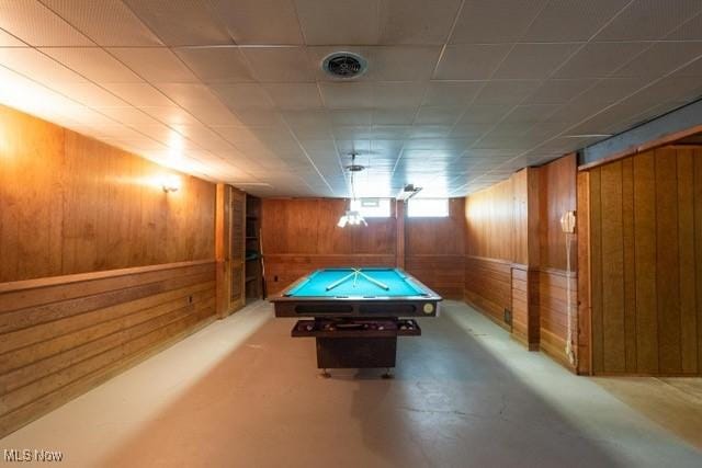 427 E 275th St, Euclid, OH 44132 - rec room with wood walls, billiards table, and concrete floors
