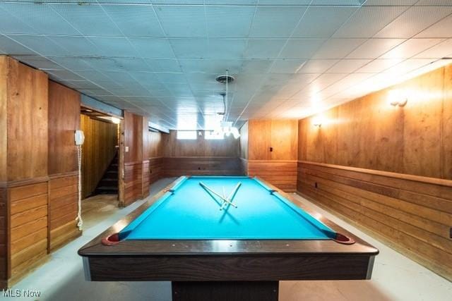427 E 275th St, Euclid, OH 44132 - playroom with wooden walls, concrete floors, and billiards