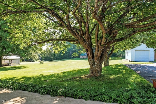 1808 Depot Rd, Salem, OH 44460 - view of grassy yard with an outbuilding, a garage, and driveway