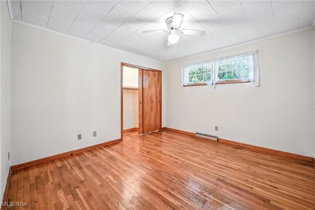 1808 Depot Rd, Salem, OH 44460 - unfurnished bedroom with crown molding, light wood-type flooring, a ceiling fan, and a closet