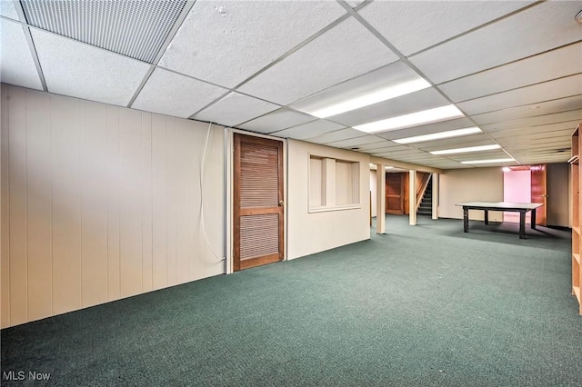 1808 Depot Rd, Salem, OH 44460 - finished below grade area featuring a drop ceiling, carpet flooring, and stairs