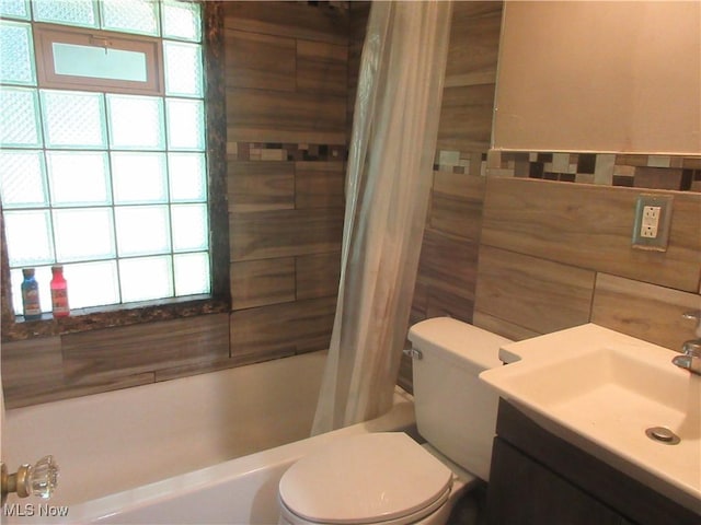 18019 Chagrin Blvd, Shaker Heights, OH 44122 - full bathroom with shower / bath combo, vanity, and tile walls
