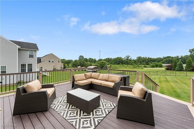 2979 Cloverhurst St NE, Canton, OH 44721 - wooden deck with an outdoor living space, a fenced backyard, and view of scattered trees