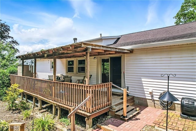 1683 Ridgewood Dr, Salem, OH 44460 - back of property featuring roof with shingles, a pergola, a deck, and a patio