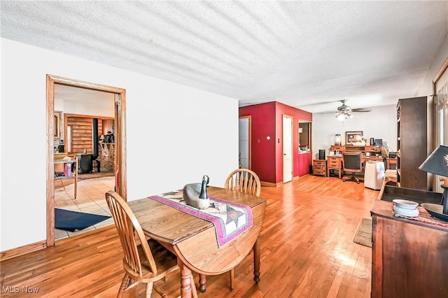 1683 Ridgewood Dr, Salem, OH 44460 - dining area with ceiling fan, light wood-style floors, a textured ceiling, and an office area