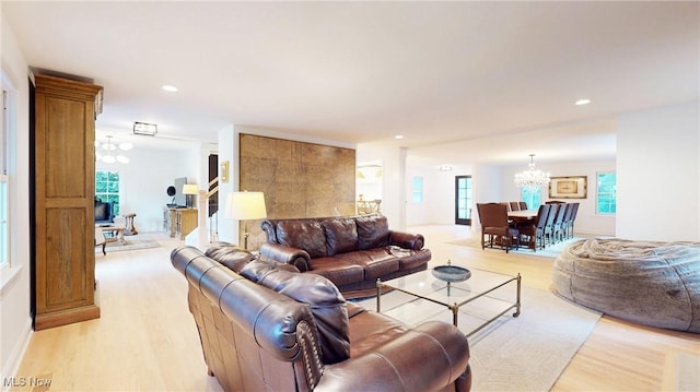 43 S St, Chagrin Falls, OH 44022 - living area featuring a chandelier, light wood-style flooring, and recessed lighting