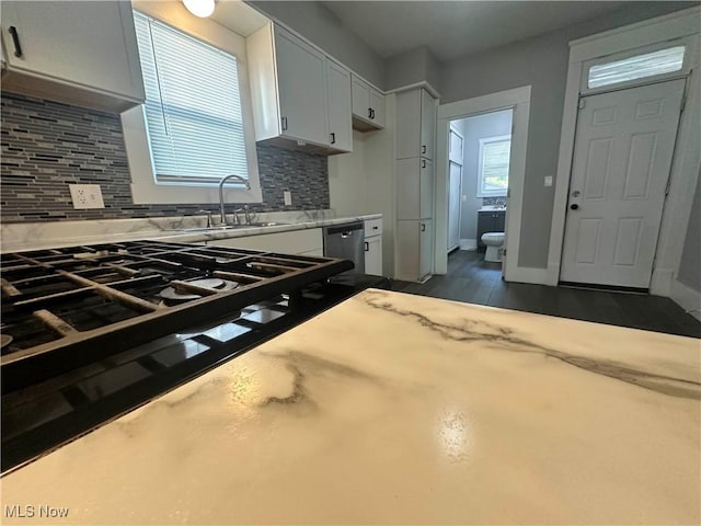 38 Franklin Ave, Niles, OH 44446 - kitchen featuring light countertops, tasteful backsplash, stainless steel dishwasher, and white cabinetry