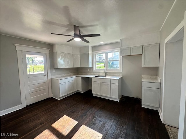 16707 Terrace Ave, Caldwell, OH 43724 - kitchen featuring dark wood-type flooring, a ceiling fan, plenty of natural light, and light countertops