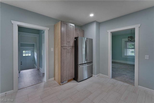 533 12th St, Campbell, OH 44405 - kitchen featuring freestanding refrigerator and recessed lighting