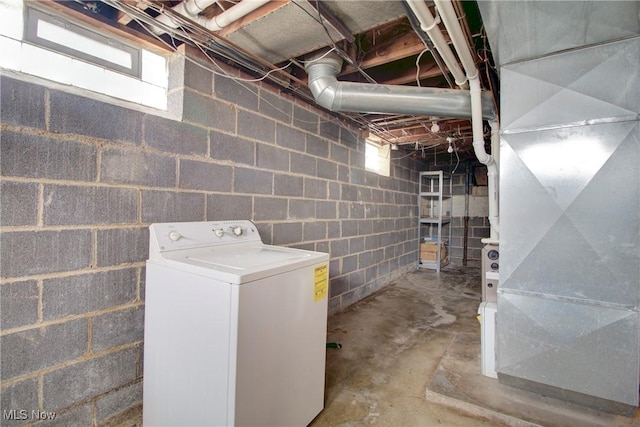 4606 Maplecrest Ave, Parma, OH 44134 - basement with washer / dryer, concrete block wall, and heating unit