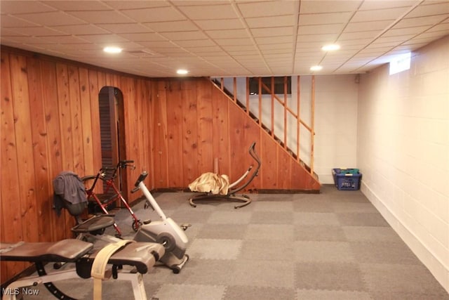 72 S Hartford Ave, Youngstown, OH 44509 - exercise room featuring tile patterned floors and wood walls