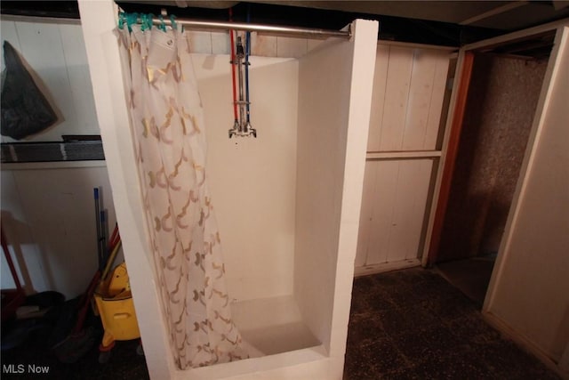 72 S Hartford Ave, Youngstown, OH 44509 - bathroom with a shower stall and tile patterned floors