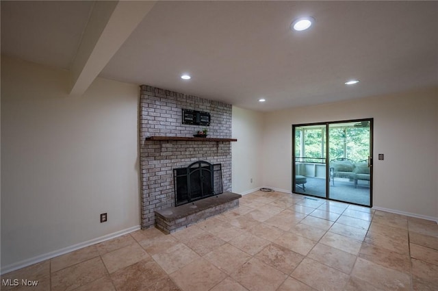 24 Heather Cir, Washington, WV 26181 - unfurnished living room featuring a fireplace and recessed lighting