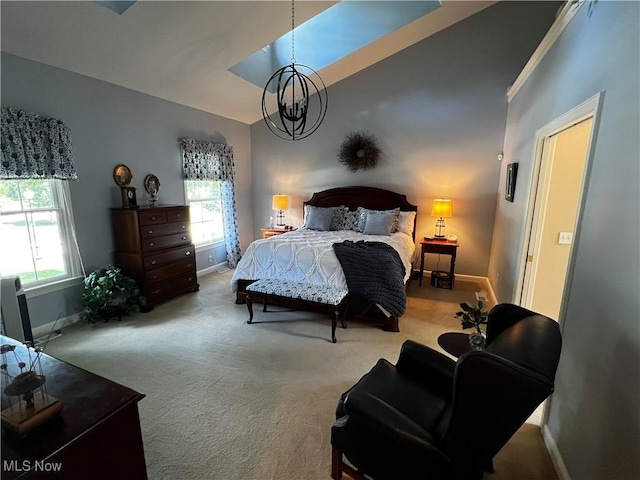 660 Rustic Knoll Dr, Kent, OH 44240 - bedroom with carpet, a chandelier, and vaulted ceiling