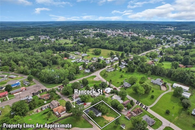 201 Hancock St, Woodsfield, OH 43793 - aerial view of residential area with property parcel outlined