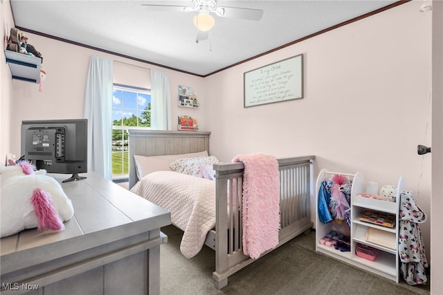 1467 Notman Rd, Deerfield, OH 44411 - bedroom featuring ornamental molding, carpet floors, and ceiling fan
