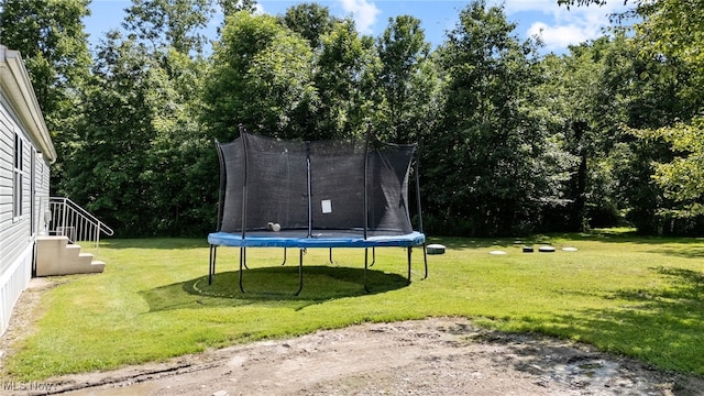 1467 Notman Rd, Deerfield, OH 44411 - view of green lawn with a trampoline and view of wooded area