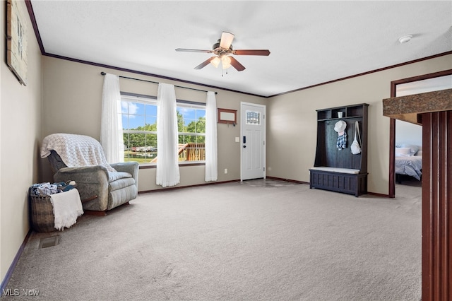 1467 Notman Rd, Deerfield, OH 44411 - sitting room with crown molding, ceiling fan, and carpet