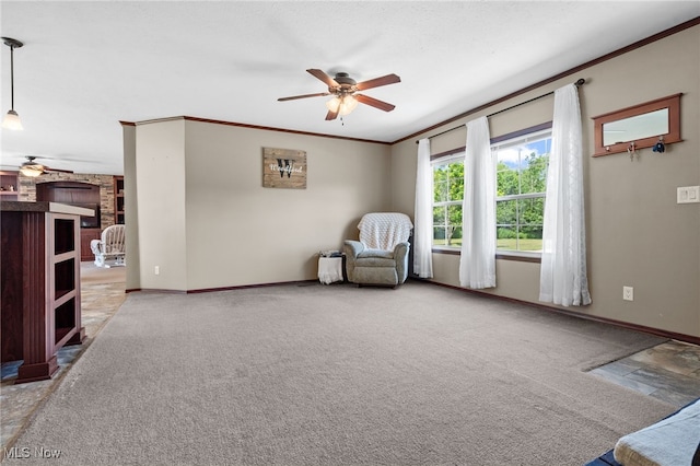 1467 Notman Rd, Deerfield, OH 44411 - unfurnished room with ceiling fan, carpet floors, and ornamental molding