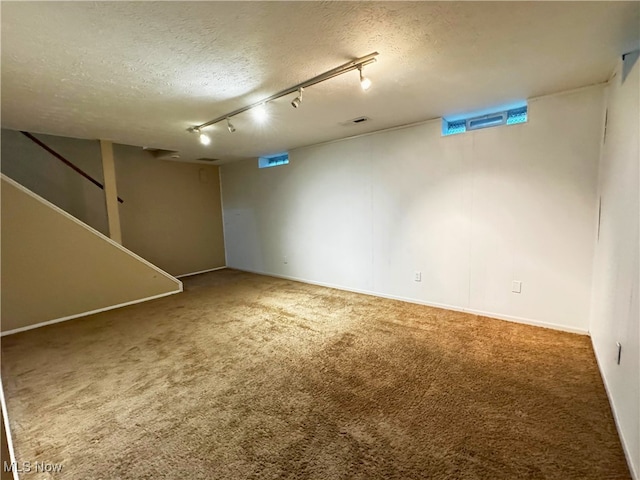 35049 N Turtle Trl Unit C, Willoughby, OH 44094 - finished basement featuring carpet flooring, rail lighting, and a textured ceiling