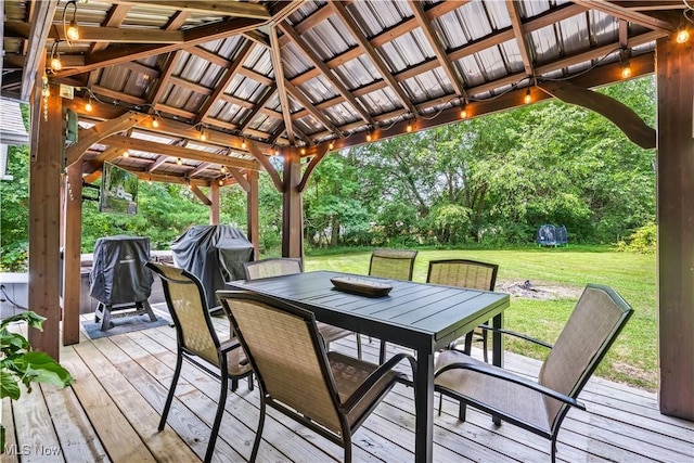 6170 Oberlin Rd, Amherst, OH 44001 - deck featuring outdoor dining space, a gazebo, a yard, and area for grilling