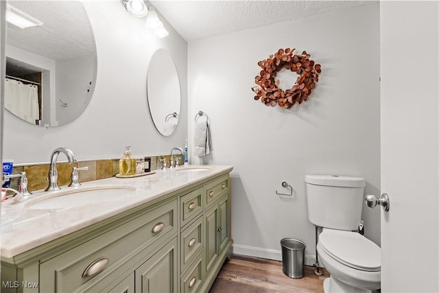 6170 Oberlin Rd, Amherst, OH 44001 - full bath with a textured ceiling, double vanity, and wood finished floors