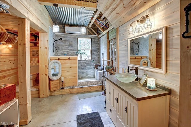 10770 W W Salem Rd, West Salem, OH 44287 - full bath featuring wood walls, vanity, and concrete flooring