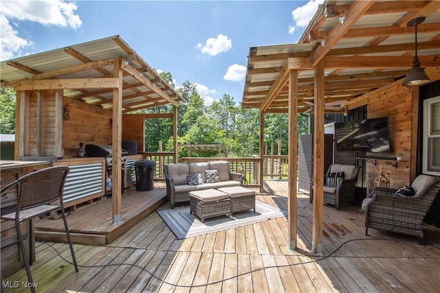 10770 W W Salem Rd, West Salem, OH 44287 - wooden deck featuring an outdoor hangout area and a grill