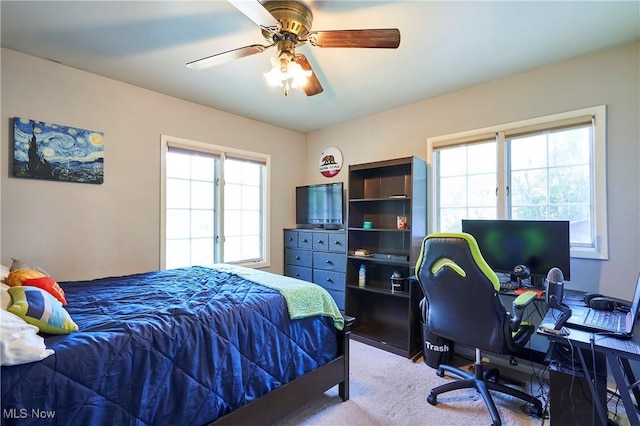 2948 Robin Hill Ln, Mogadore, OH 44260 - carpeted bedroom with a desk and a ceiling fan