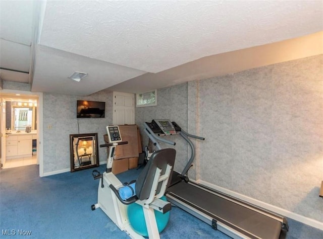6252 Pebblebrook Ln, North Olmsted, OH 44070 - exercise area with carpet and a textured ceiling