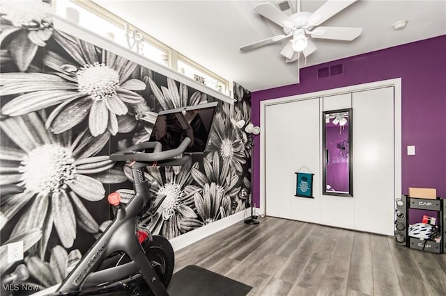 12591 Larchmere Blvd Unit W-6, Cleveland, OH 44120 - exercise room featuring wood finished floors and a ceiling fan