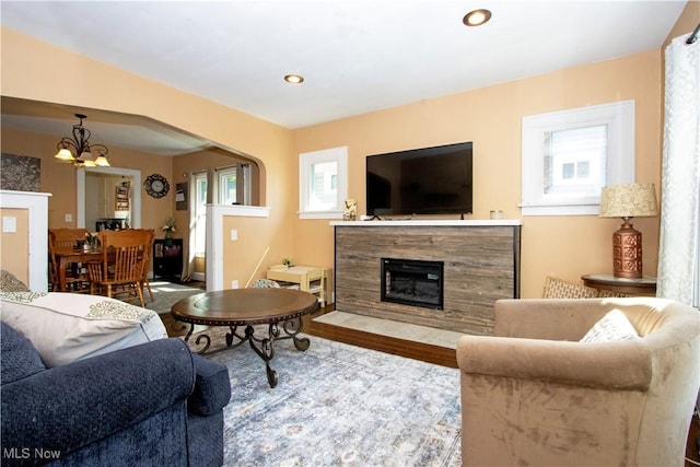 645 Saybolt Ave, Wooster, OH 44691 - living area with a fireplace, recessed lighting, and wood finished floors