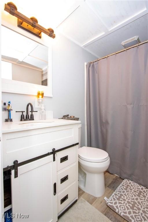 645 Saybolt Ave, Wooster, OH 44691 - bathroom with wood finished floors, vanity, and a shower with curtain