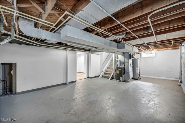 24850 Shoreview Ave, Euclid, OH 44123 - unfinished basement with heating unit, stairs, and water heater
