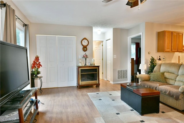 252 Greenbriar Dr, Cortland, OH 44410 - living room with ceiling fan and light wood finished floors