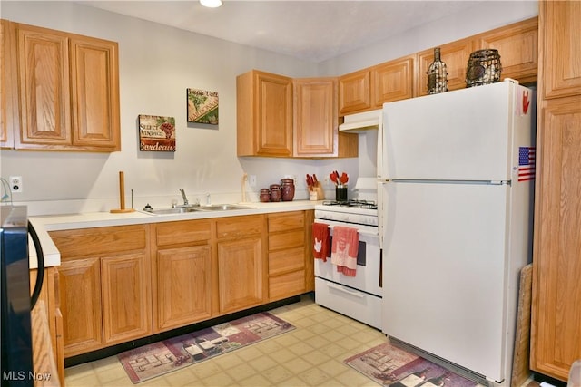 252 Greenbriar Dr, Cortland, OH 44410 - kitchen featuring white appliances, under cabinet range hood, light floors, light countertops, and recessed lighting