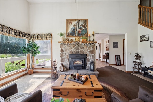 3823 Kyle Rd, Dorset, OH 44032 - living area with a towering ceiling and baseboards