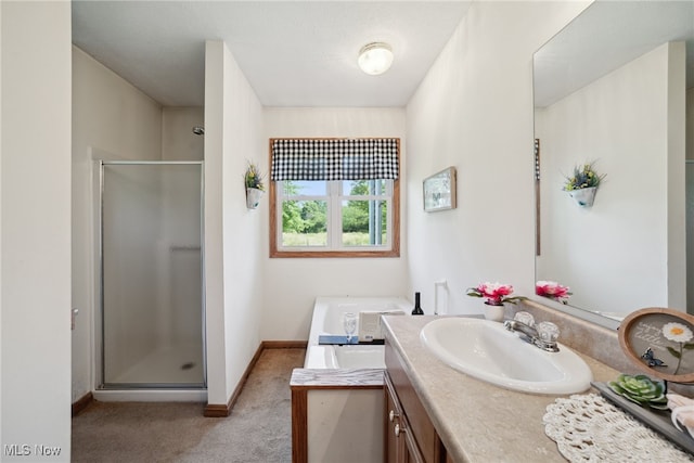 3823 Kyle Rd, Dorset, OH 44032 - full bath featuring vanity, a shower stall, and a garden tub