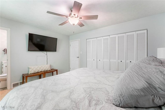 300 Chatham Dr, Aurora, OH 44202 - bedroom with a closet, ensuite bath, and a ceiling fan