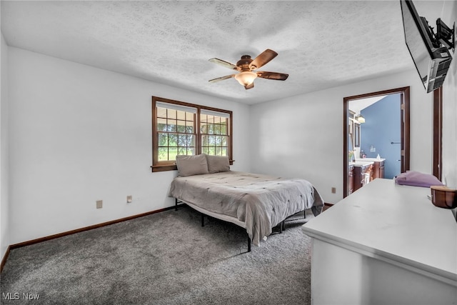 9827 Akron Rd, Rittman, OH 44270 - bedroom with carpet floors, a textured ceiling, and ceiling fan