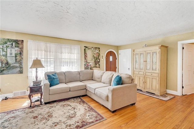 6100 Glenwood Ave, Boardman, OH 44512 - living room with arched walkways, light wood finished floors, and a textured ceiling
