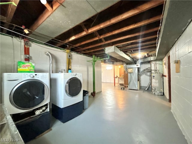 3109 Latimer Ave, Ashtabula, OH 44004 - laundry room featuring water heater, washer and clothes dryer, and heating unit