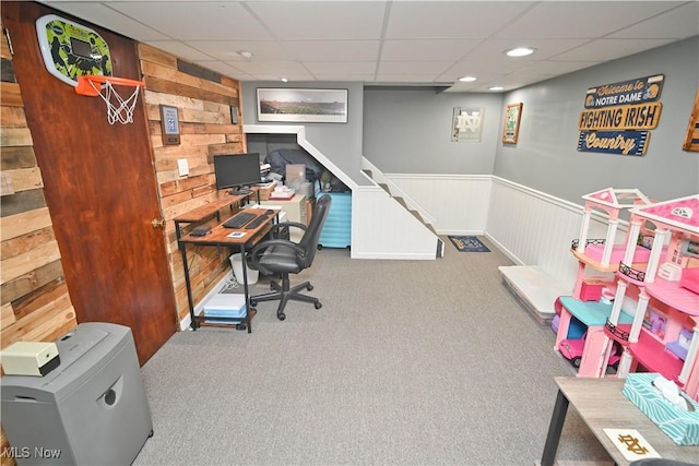 48 Mary Ann Ln, Youngstown, OH 44511 - office space with a paneled ceiling, carpet flooring, recessed lighting, and wainscoting
