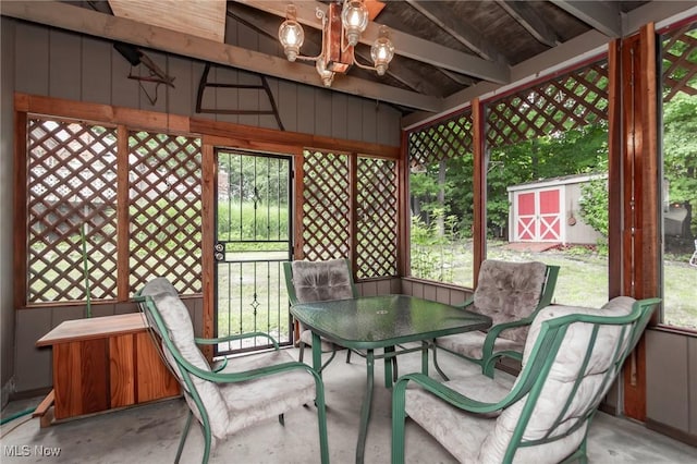 751 Bacon Rd, Oh, OH 44077 - sunroom with lofted ceiling and a chandelier