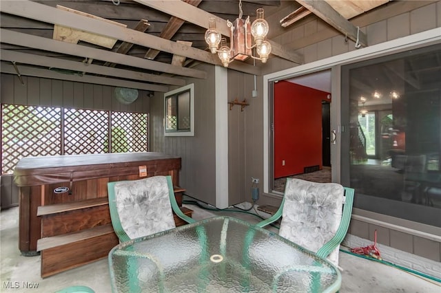 751 Bacon Rd, Oh, OH 44077 - dining area with a chandelier and beam ceiling