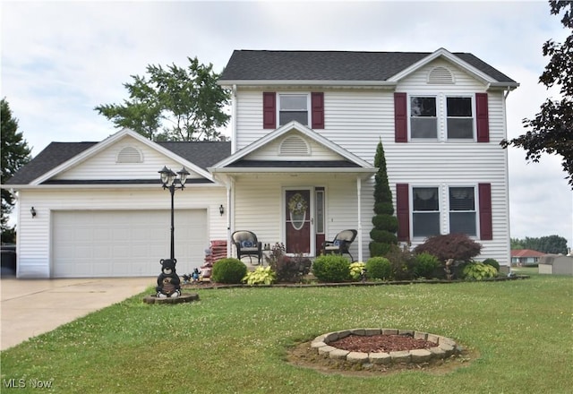307 Crimson Cir, Campbell, OH 44405 - view of front facade with a garage, concrete driveway, and a front lawn