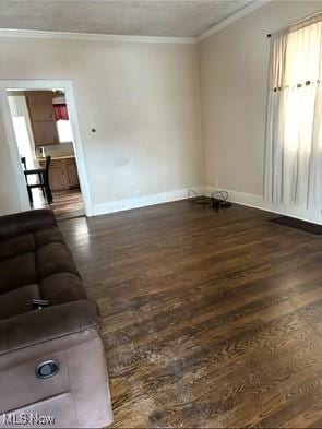 120 Welday Ave, Steubenville, OH 43952 - unfurnished living room with hardwood / wood-style floors and ornamental molding