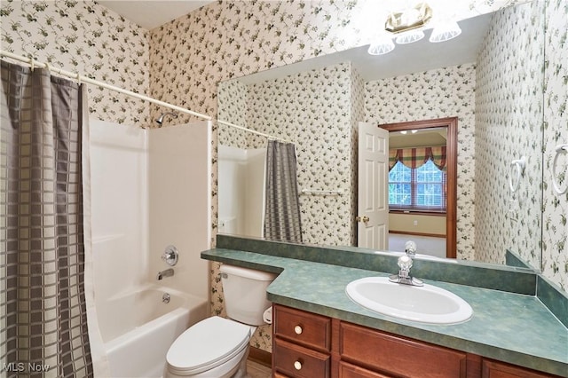 1977 Fox Trace Trl, Cuyahoga Falls, OH 44223 - bathroom with wallpapered walls, shower / bath combo, and vanity