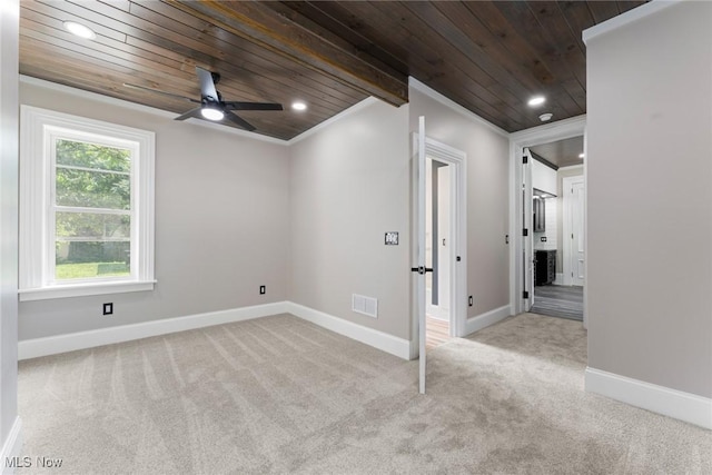 638 High St, Wooster, OH 44691 - unfurnished room featuring wood ceiling, carpet, recessed lighting, and ceiling fan